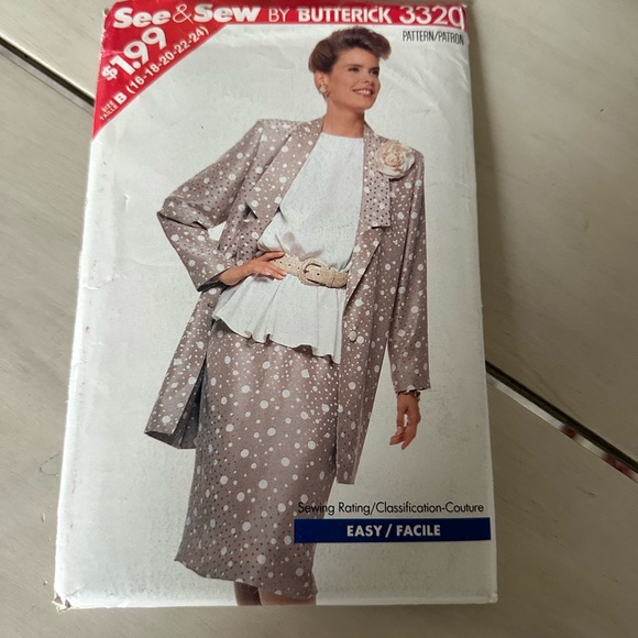 Butterick See & Sew 3320 Jacket, Blouson Top & Tapered Skirt SUIT Size B, 16-24 - Picture 2 of 6